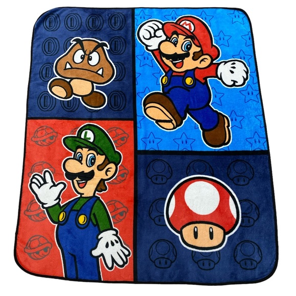 Nintendo Super Mario Blanket Fleece Throw 2010 Goomba Luigi Mushroom 50X60 - Picture 1 of 15